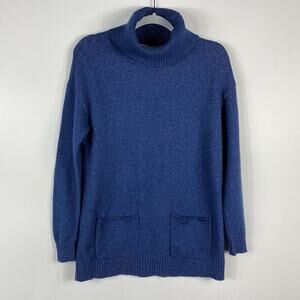 Ann Taylor LOFT Size Small Pocket Turtleneck Sweater Blue Cotton Blend